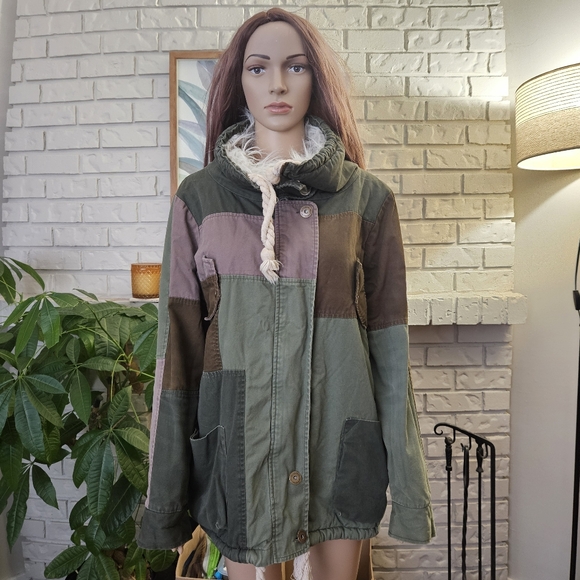 Aritzia One Teaspoon Women's Green Color Block Patchwork Jacket Oversized - Picture 1 of 16